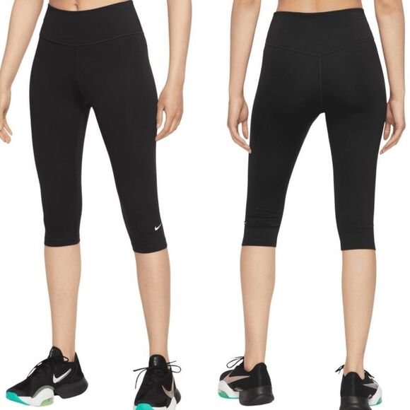 Nike One Dri-FIT Mid-Rise Capri Leggings Black Size M - Picture 1 of 9